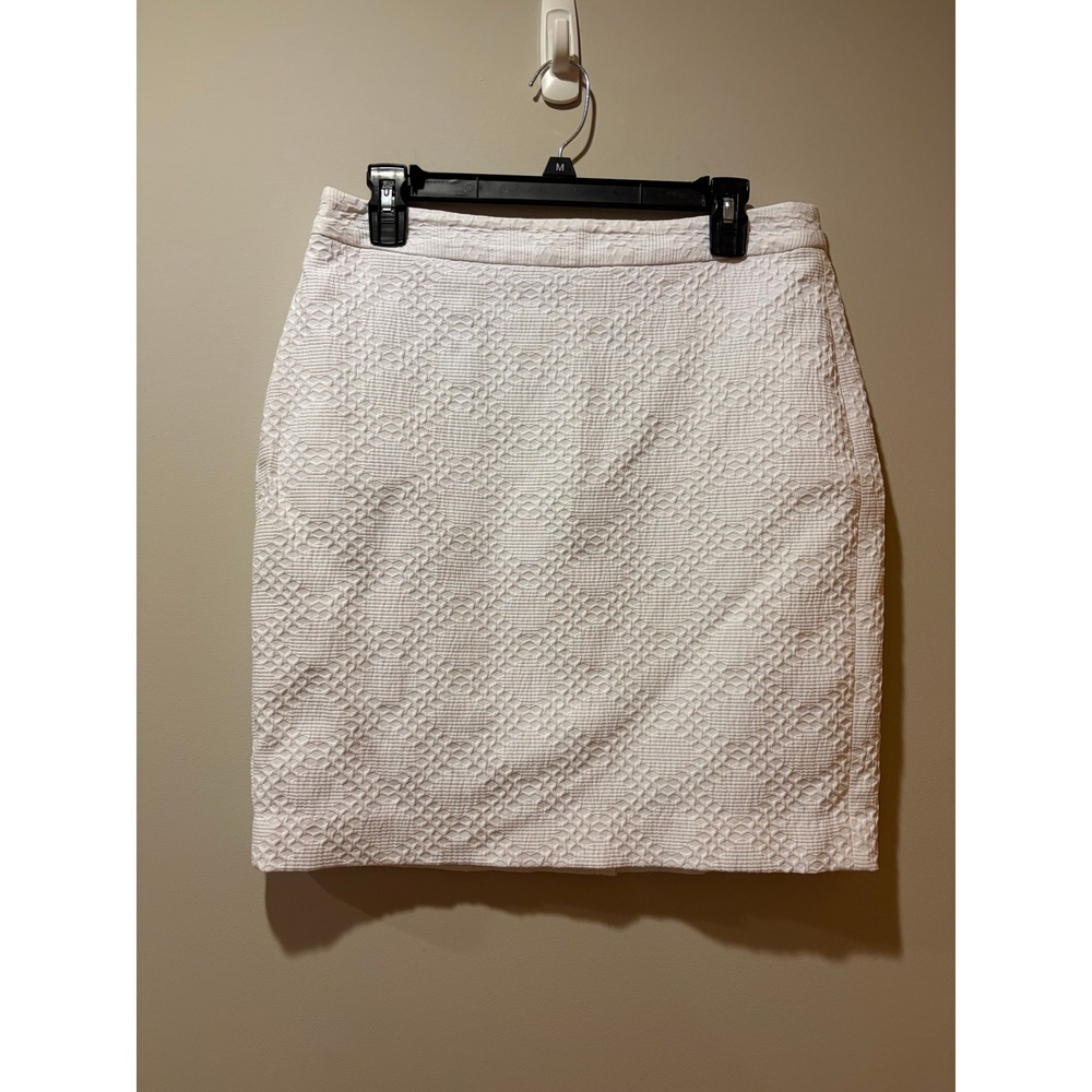 Banana Republic White Textured Lined Cotton Blend Size 10 Skirt Midi Summer Prep